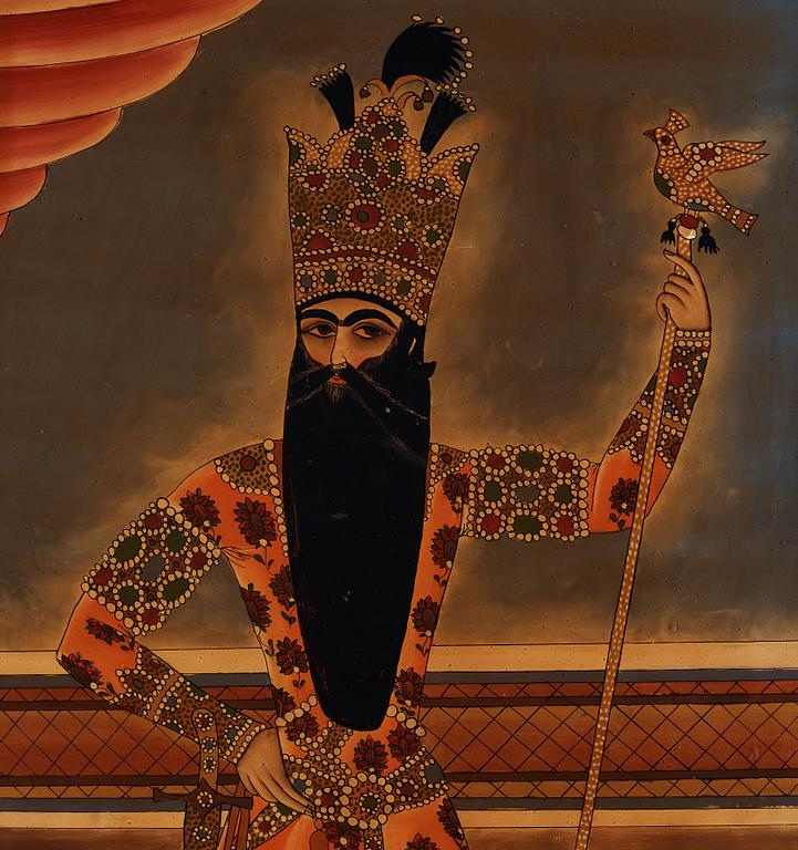 GLASMÅLNING, Iran, 1900-tal, motivstorlek ca 79 x 54 cm.