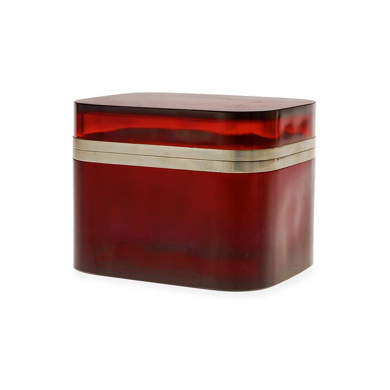 A Josef Frank red glass and pewter box for Svenskt Tenn.