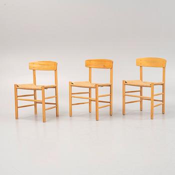 Børge Mogensen, a set of 3 chairs model "J39", Fredericia Furniture Factory, Denmark, second half of the 20th century.