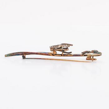 BROOCH 14K gold and silver old-cut diamonds approx 1 ct in total, length approx 10 cm.