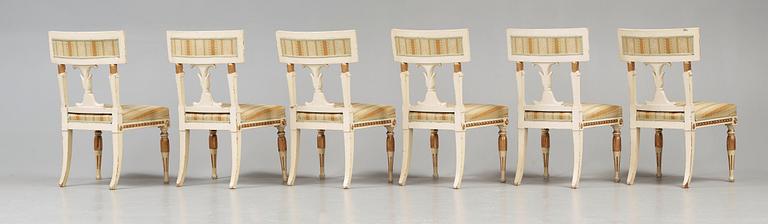 Six late Gustavian early 19th century chairs.