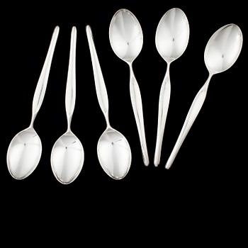 SKEDAR, 6st, silver, "Hopeasiipi", design Tapio Wirkkala, Kultakeskus Oy, Tavastehus 1957. Totalvikt 223 g.