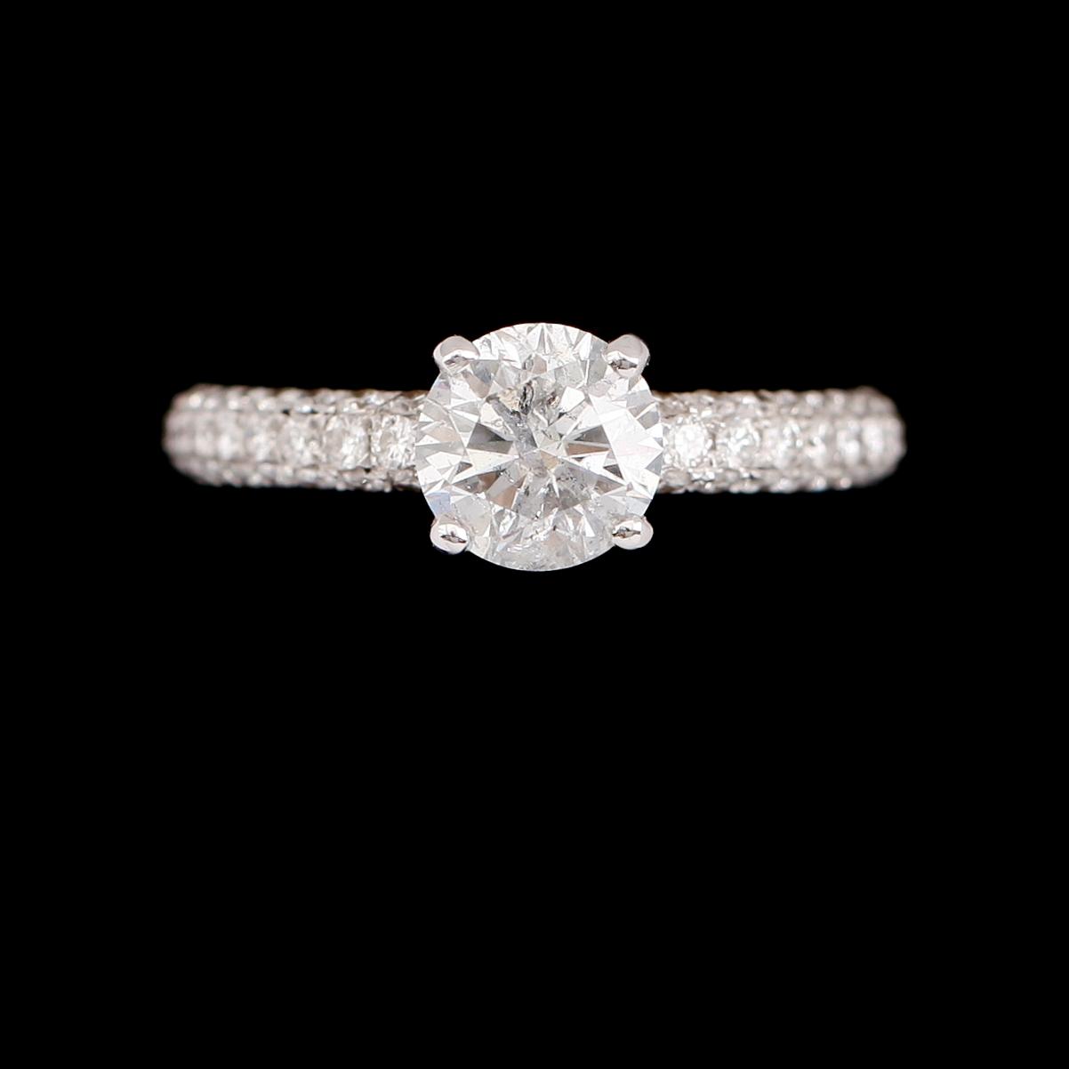 RING, 18 k vitguld, solitär briljantslipad diamant ca 1.09 ct, tot ca 1.91 ct.