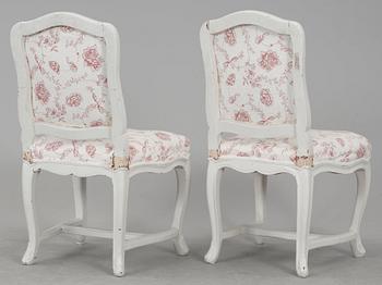 A pair of Louis XV 18th century chairs by F Reuze, master in Paris 1743.