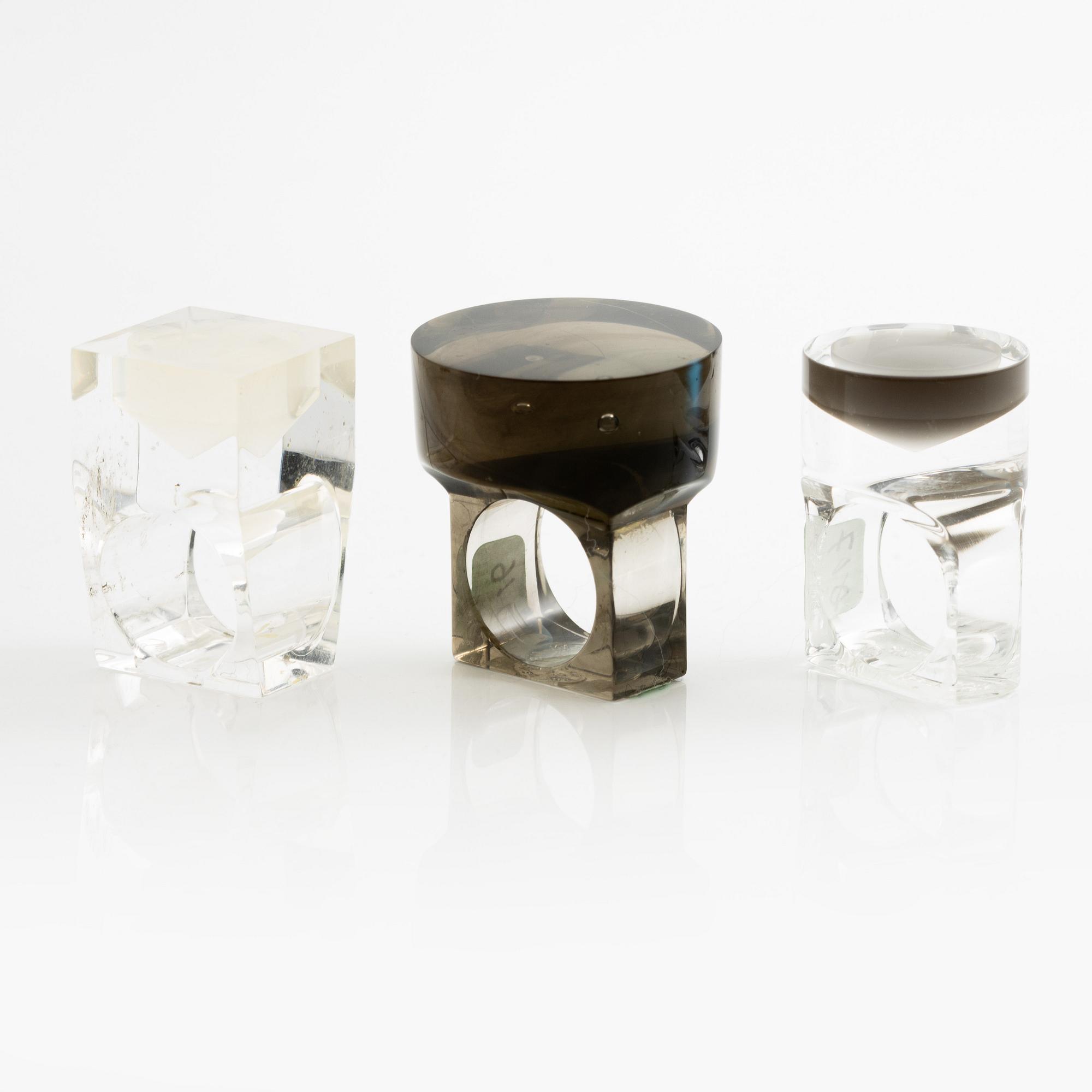 Siv Lagerström, tre ringar akrylplast, 1970-tal.