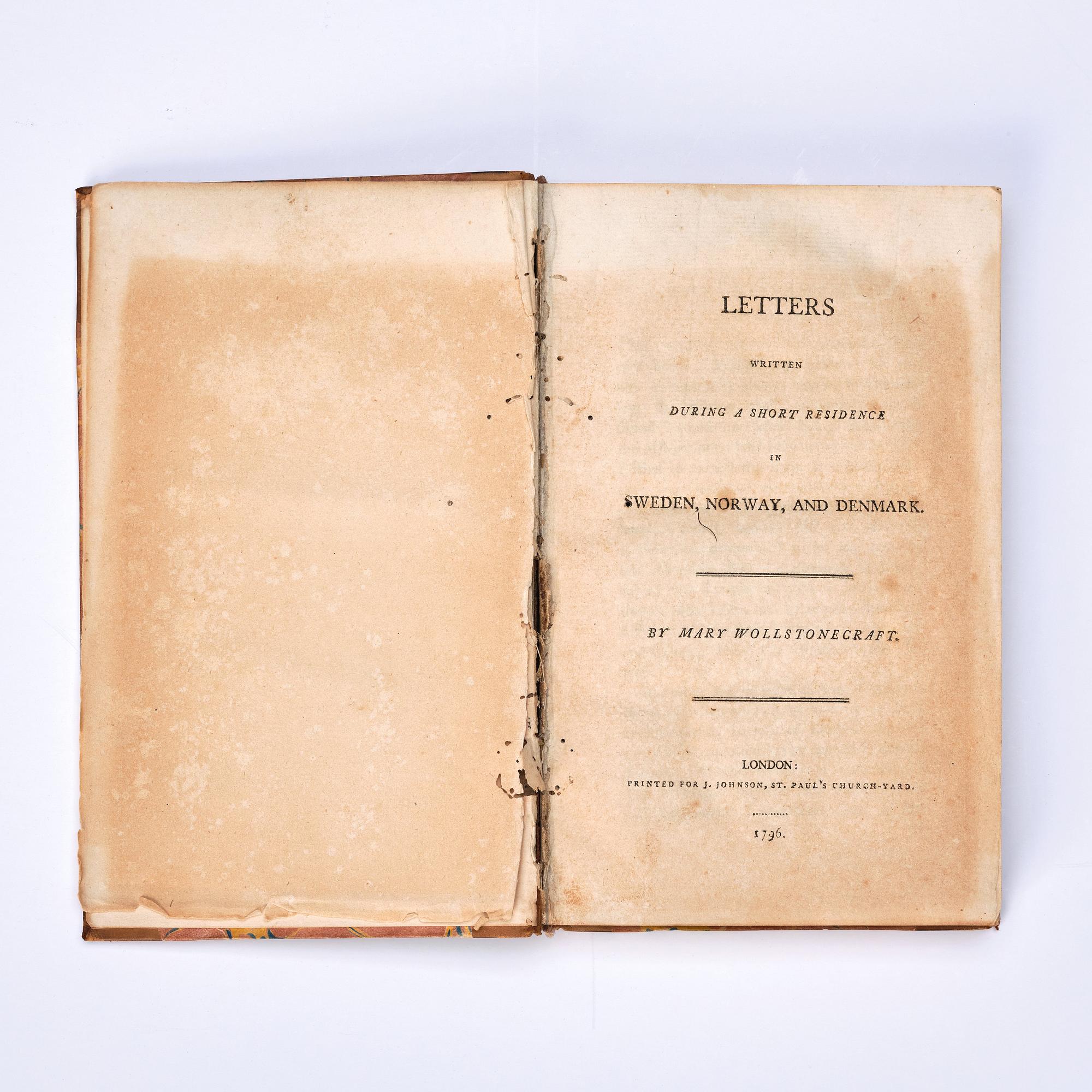 Mary Wollstonecraft "Letters written during a short residence in Sweden, Norway, Denmark". Alva & Gunnar Myrdals samling.