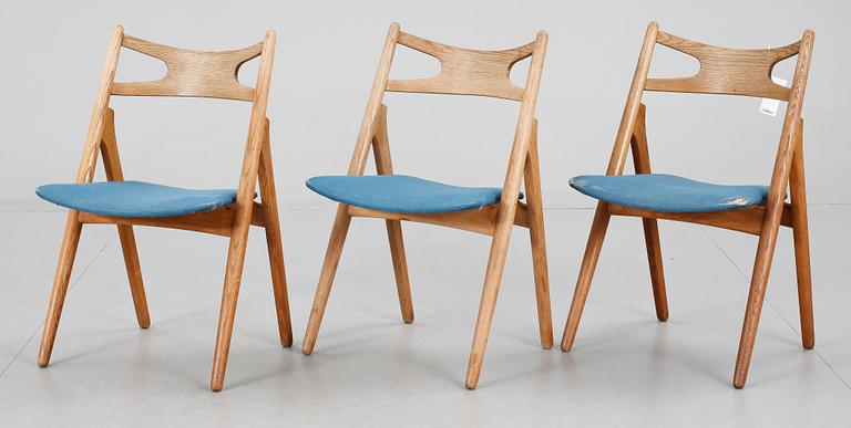 STOLAR, 3 st, Hans J Wegner för Carl Hansen & son, Danmark 1950-60-tal.