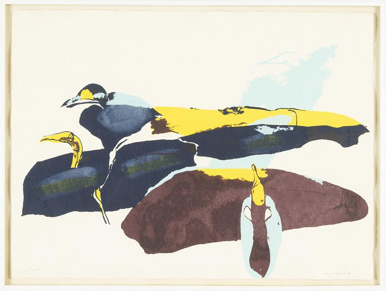 Lage Lindell, lithograph in colours, signed provtryck.