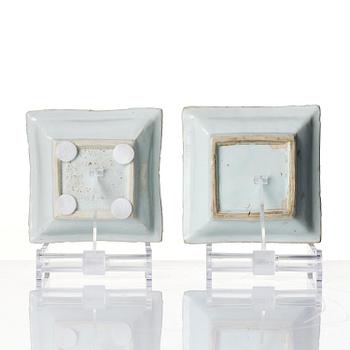 A pair of blue and white 'lotus' dishes, Ming dynasty (1368-1644).