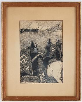 John Bauer, Stridsscen med riddare.