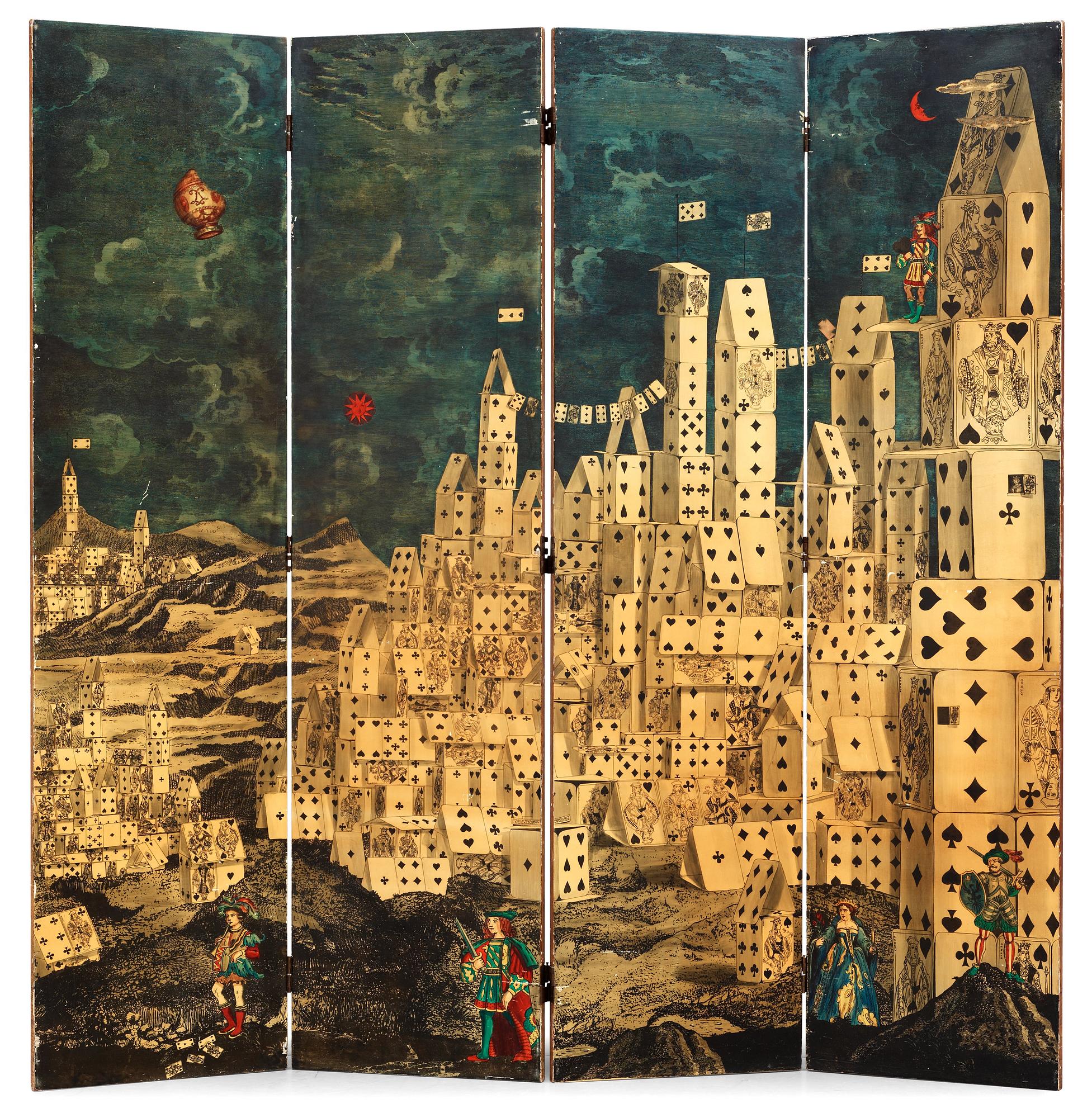 PIERO FORNASETTI, vikskärm/rumsdelare "City of Cards", Milano, Italien 1950-tal.
