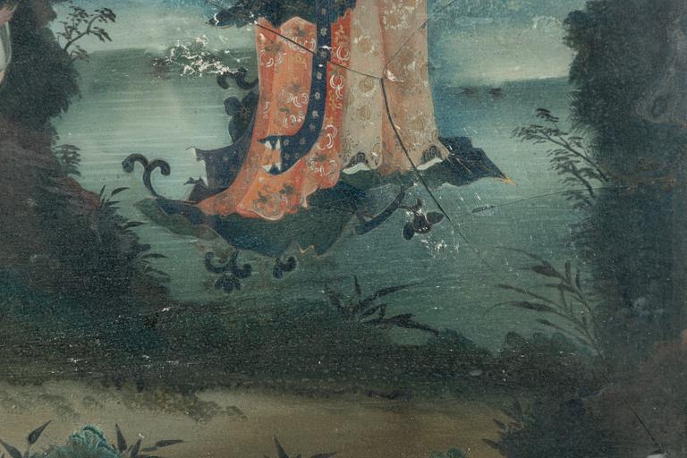 A Chinese reverse glass painting, circa 1800.