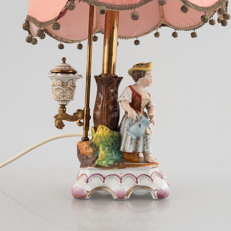 A porcelain table lamp, 19th century.