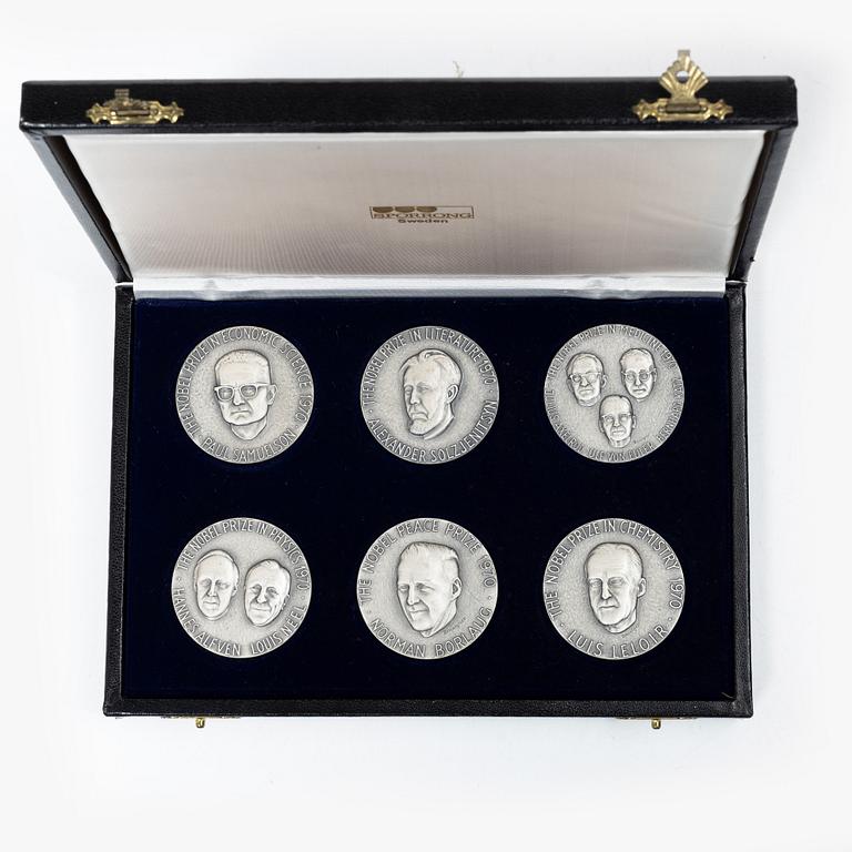 Minnesmedaljer, 6 st, silver, "1970 års Nobelpristagare", Sporrong, Norrtälje 1971.