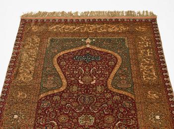 A rug, an antique Kum Kapi with metal brocade, Istanbul around 1910, "Sultan's Head Prayer" design.