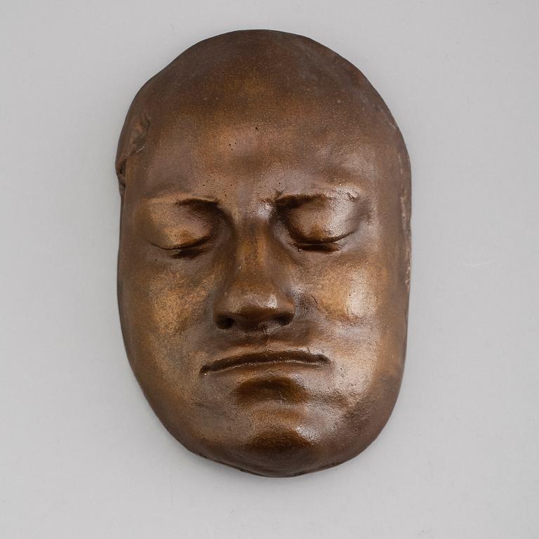 SKULPTUR, brons, Karl XIIs dödsmask, 1900-tal.
