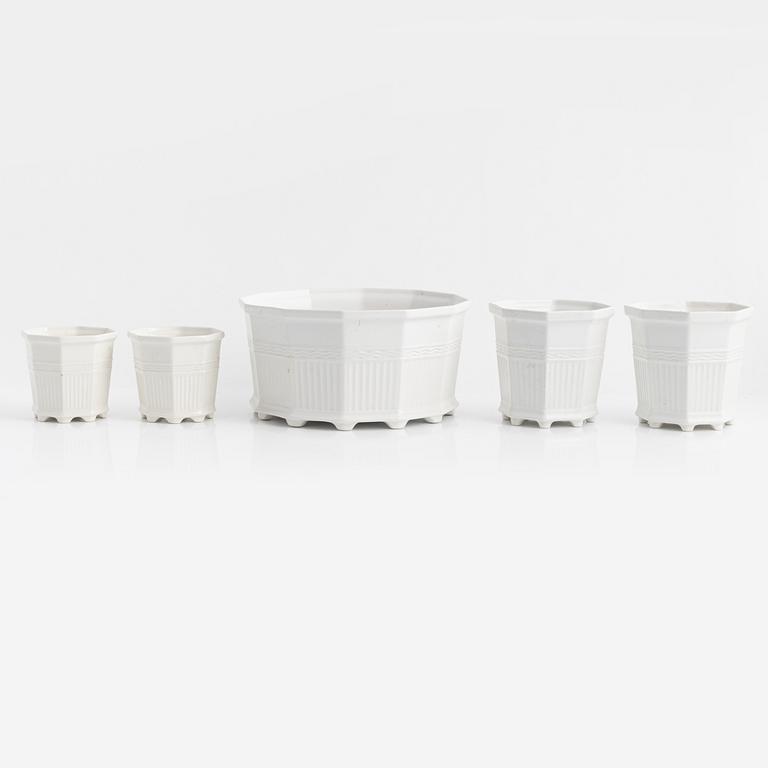 Prins Eugen, five 'Waldemarsudde' porcelain plant pots, Gustavsberg.