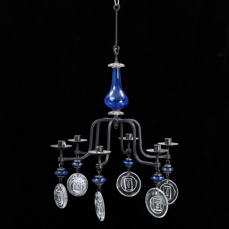 Erik Höglund, chandelier, glass and iron, second half of the 20th century.
