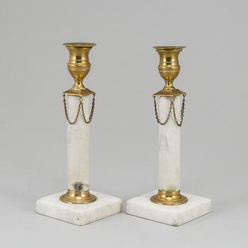 A pair of late gustavian  candlesticks, ca 1800.