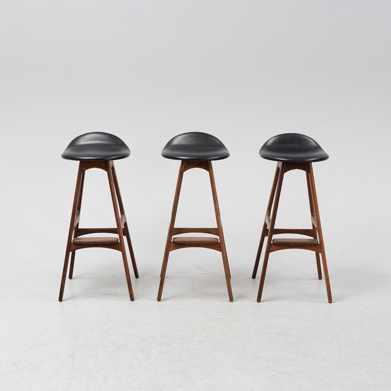 Erik Buch, three model 'OD61' rosewood bar stools from Odense Maskinsnedkeri A-S, Denmark, 1960's.