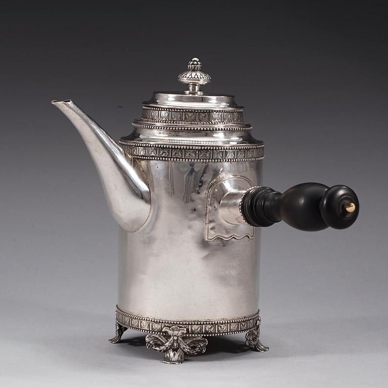 A Swedish 18th century silver coffee-pot, marks of Johan Stras, Stockholm 1786.