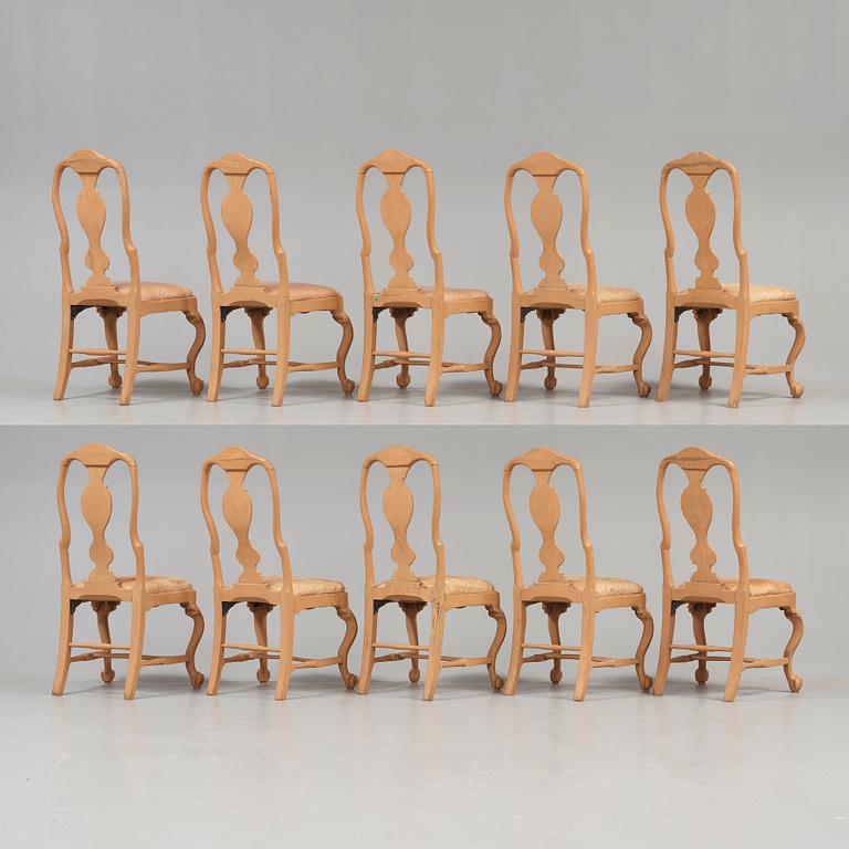 A set of ten Swedish Rococo 18th Century chairs.