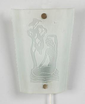 VÄGGLAMPETT, glas, möjligen Carl Fagerlund, Orrefors, 1900-talets första hälft.
