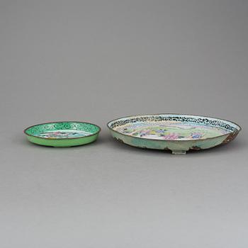 FAT 2 stycken, emaljerad mässing och koppar, Kina, 1800-1900-tal.