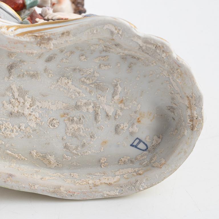 Bordslampfötter/porslinsgrupper, ett par, Wien-liknande märke, omkring år 1900.