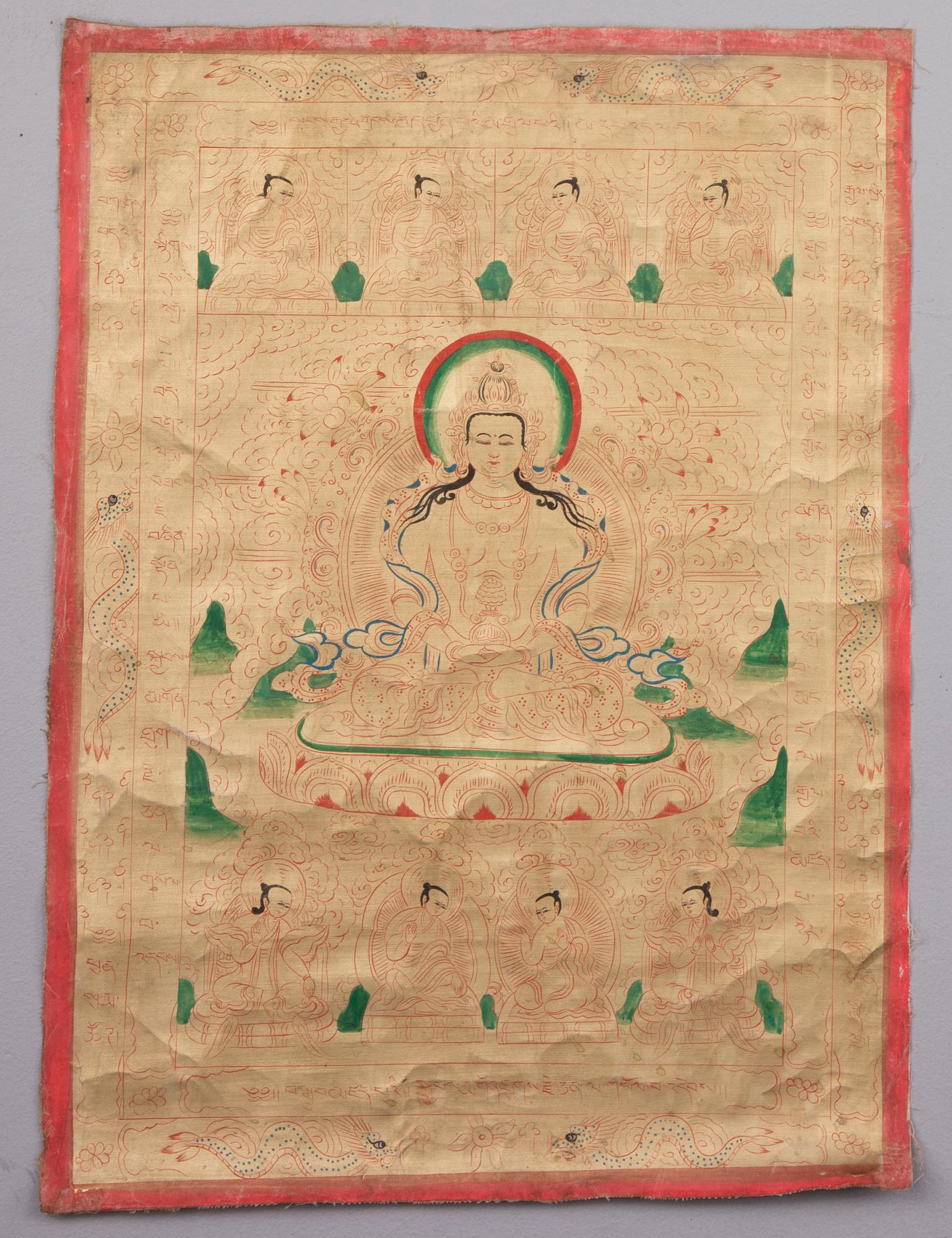 THANGKA, handmålad på textil, Tibet, 1900-tal.
