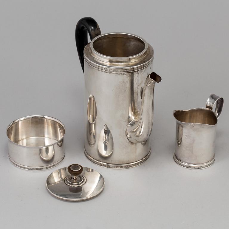 A VERA FERNGREN set of 3 pieces of silver coffee service by CG Hallberag and GAB, Stockholm 1958 and 1963.