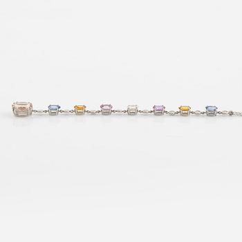 Multi coloured sapphire, morganite and brilliant cut diamond necklace.