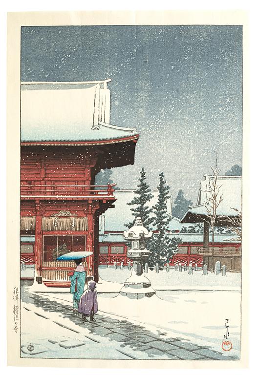 KAWASE HASUI (1883-1957), color woodblock print. Japan, "Snow".