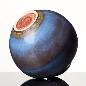 Berndt Friberg, a blue and brown 'rabbit's fur' stoneware vase, Gustavsberg studio, Sweden 1965.