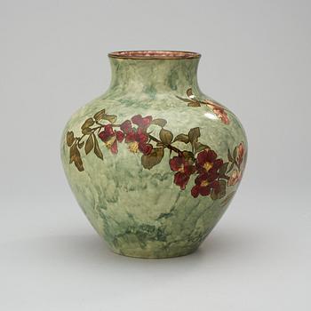 A John Bennett art pottery vase, painted with cherry blossom branches, New York 1880.