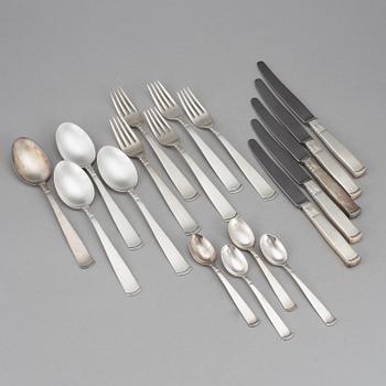 BESTICK, 18 delar, silver, "Rosenholm", Jacob Ängman, GAB, Stockholm 1968 - 1987. Total vikt ca 742 gram.