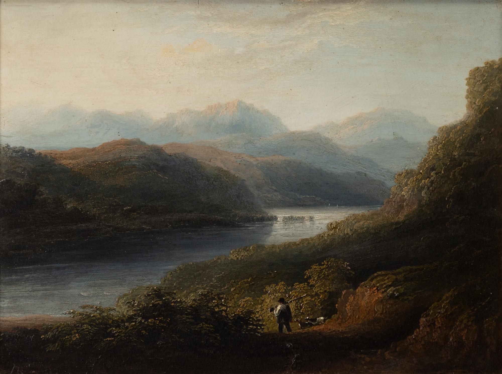 Patrick Nasmyth, hans art, Extensive landscape with hunters and dogs.