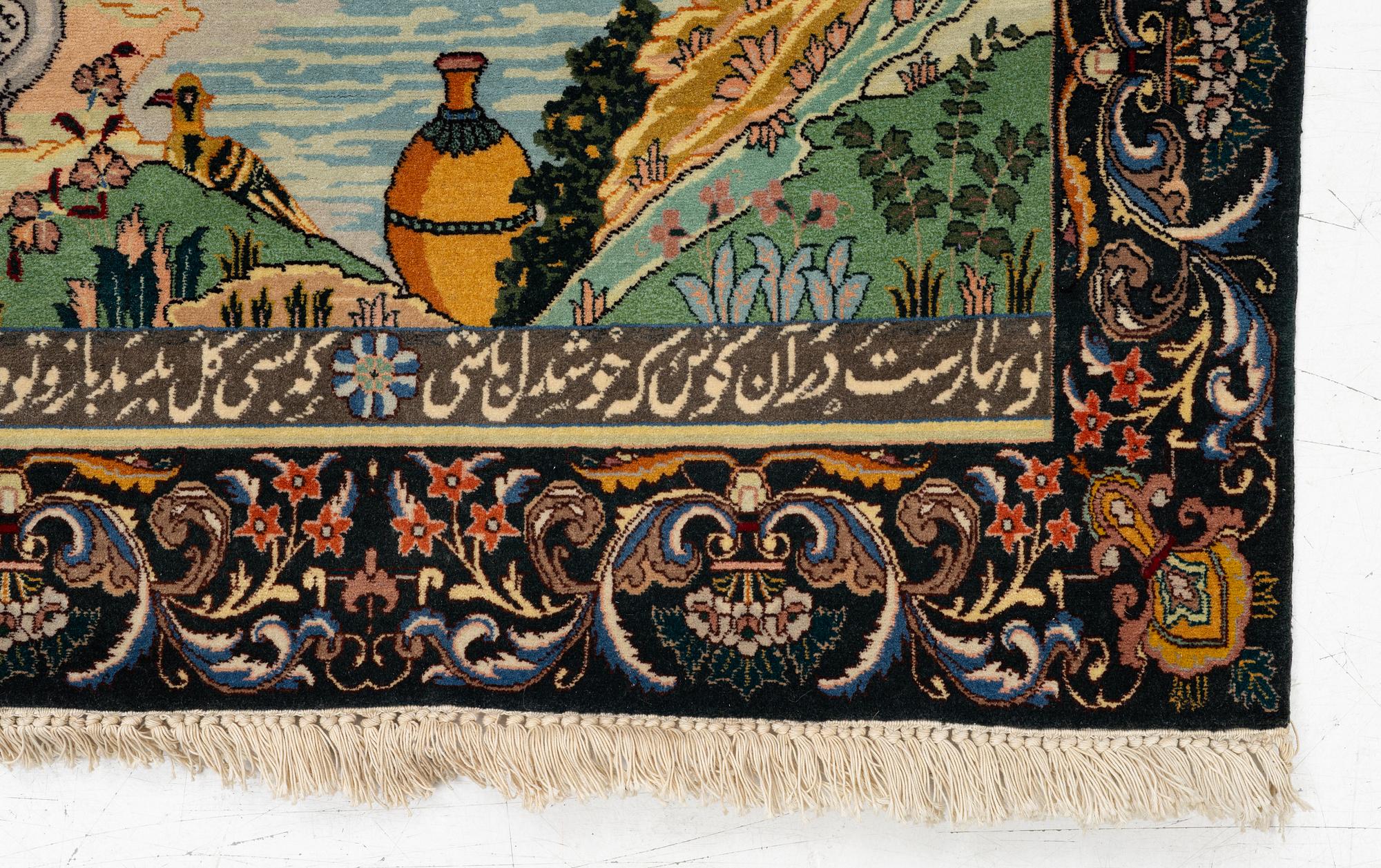 Rug, Tabriz, figural, approx. 140 x 97 cm.