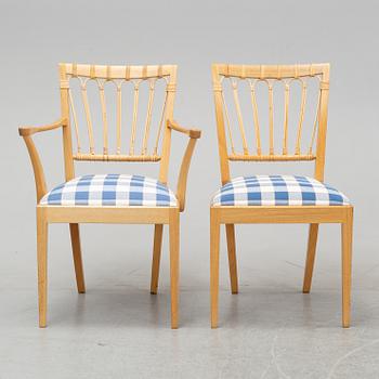 Josef Frank, stolar, modell 1165, 8 st + 2 karmstolar, Firma Svenskt Tenn, formgivna 1946-47.