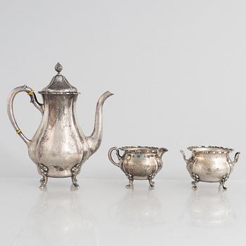 K Anderson, kaffeservis, 3 delar, silver, Stockholm 1936. Nysilverbricka samma modell medföljer.