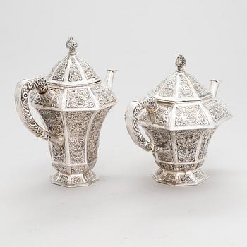Te- och kaffeservis, 4 delar, silver, Tyskland 1900-talets första hälft.