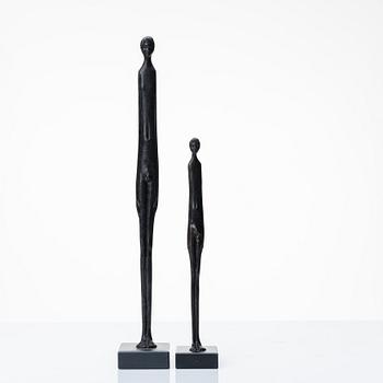 Unkown artist, a set of two bronze sculptures, copy by Museo Guarnacci, 20th century.