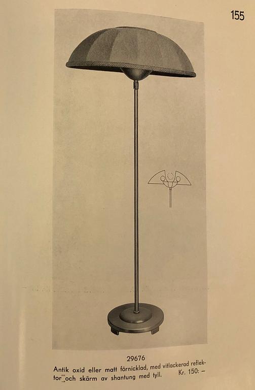 Erik Tidstrand, a model "29676" floor lamp, Nordiska Kompaniet, Sweden, 1930-40-tal.