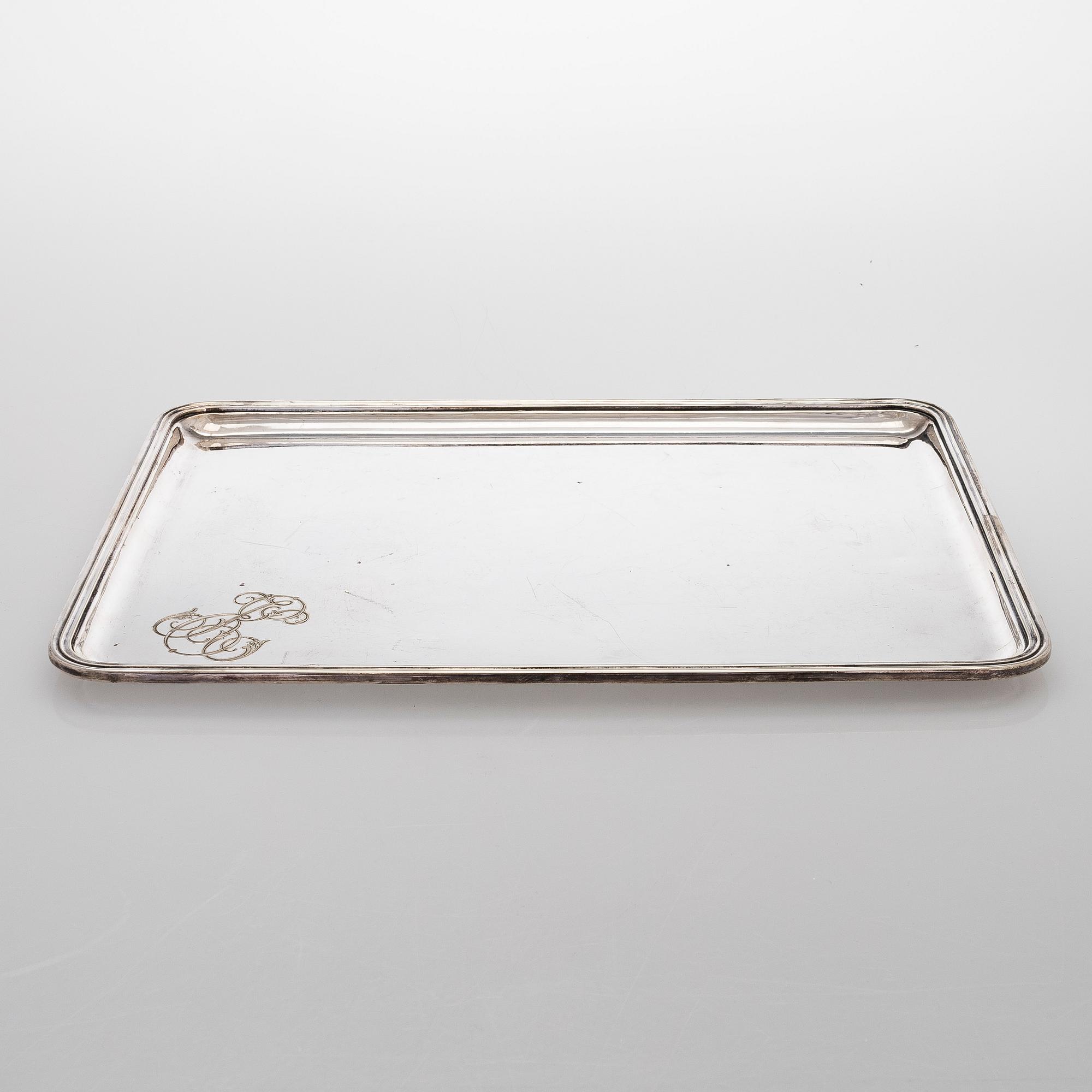 Alexander Katch, tarjotin, hopeoitua messinkiä, Pietari vuosisadan vaihde  1800/1900.