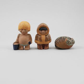 FIGURINER, 3 st, stengods, Lisa Larson, Gustavsberg, 1900-talets andra hälft.