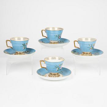 Kuznetsov, koppar med fat, 4 st, porslin, Ryssland, omkring 1900.