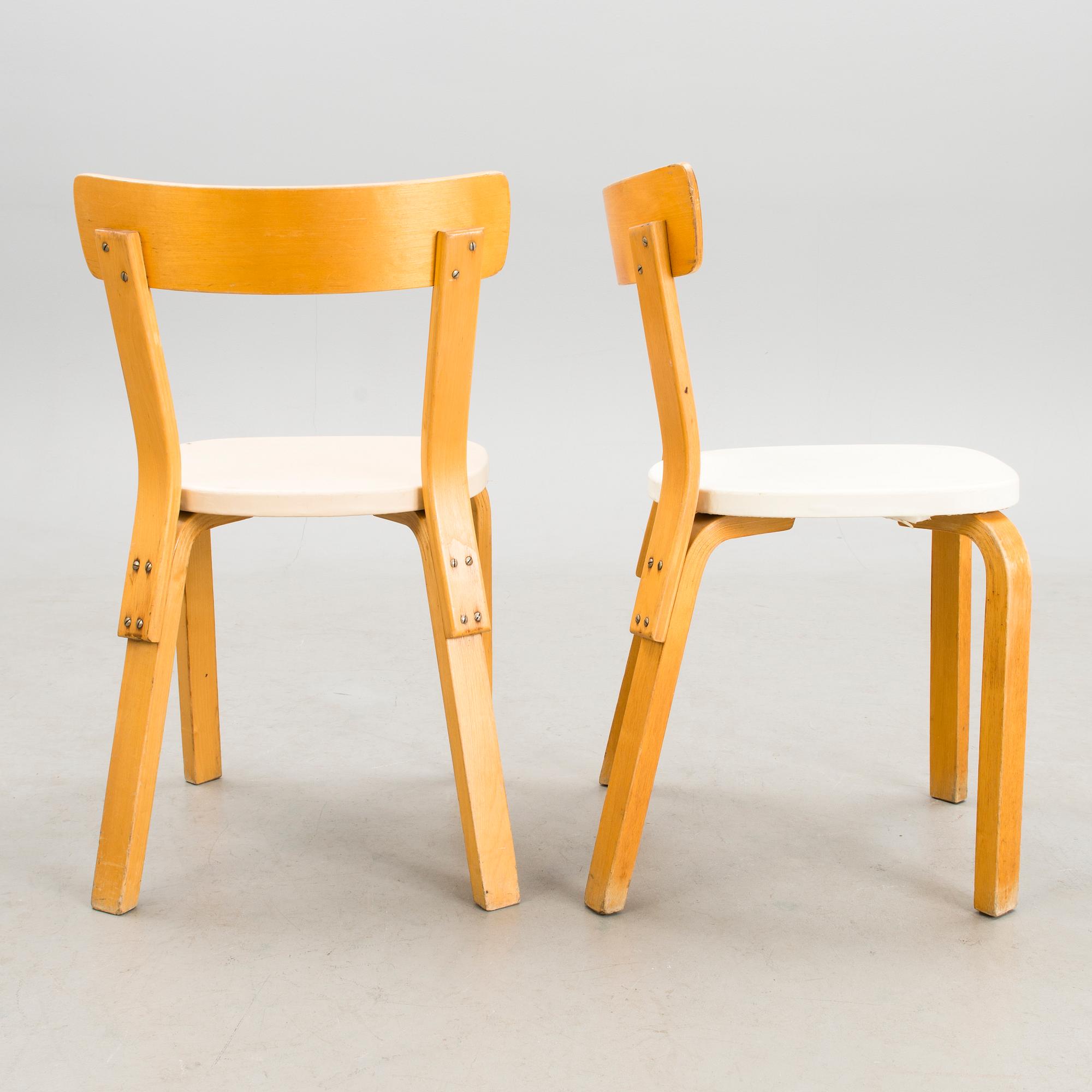 ALVAR AALTO, TUOLEJA, 2 kpl, "69", Artek, 1900-luvun puoliväli.