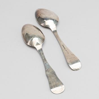 TWO SILVER SWEDISH SILVER SPOONS, 1779 AND 1858.