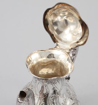 KAFFESERVIS, 4 delar, silver, rokokostil, Gewe, Malmö, 1971 och 1972, vikt 1381 g.