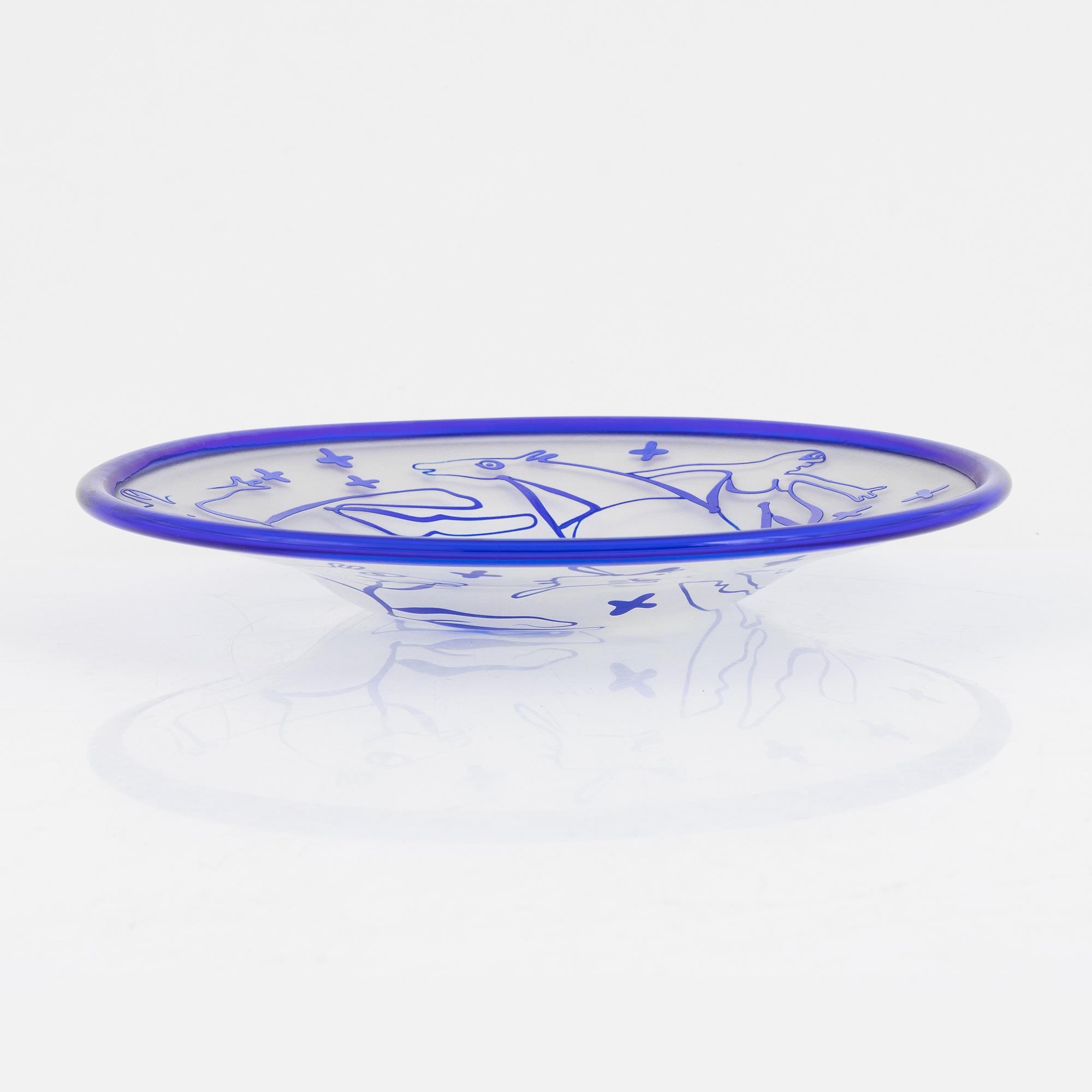 Bertil Vallien, a unique glass dish, Kosta Boda, Sweden.